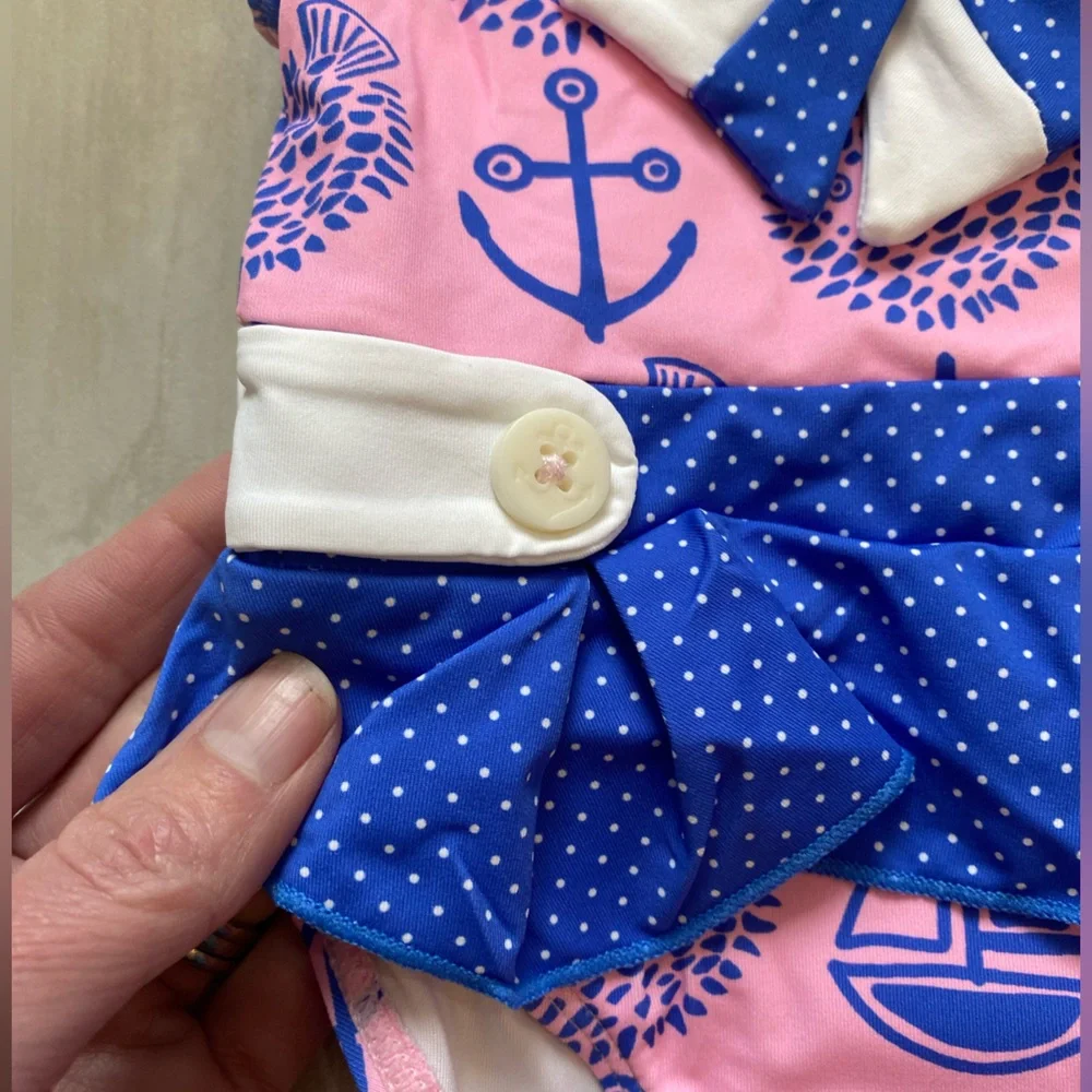 The Beaufort Bonnet Company Pink Blue White Nautical One-Piece Swimsuit for Kids